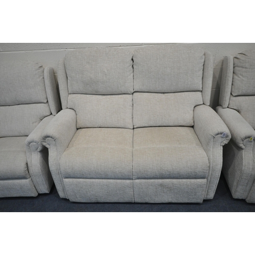 1267 - A BEIGE UPHOLSTERED THREE PIECE LOUNGE SUITE, comprising a two seater sofa, length 142cm x depth 97c... 