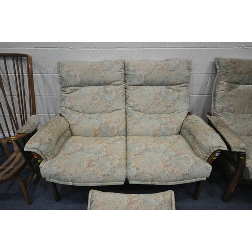 1268 - LUCIAN ERCOLANI, A MID CENTURY ERCOL ELM AND BEECH THREE PIECE SUITE, comprising a two seater sofa, ... 