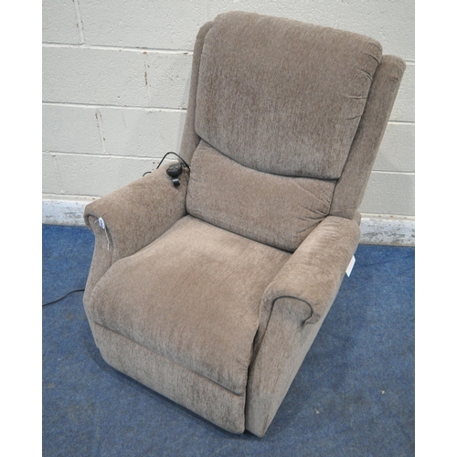 1269 - A LIGHT BROWN ELECTRIC RISE AND RECLINE ARMCHAIR, width 79cm x depth 90cm x height 100cm (condition ... 