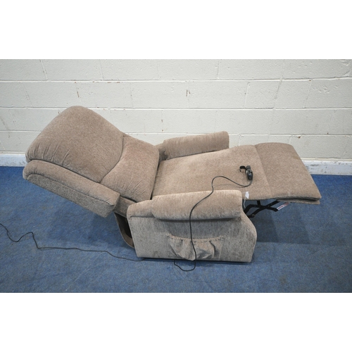 1269 - A LIGHT BROWN ELECTRIC RISE AND RECLINE ARMCHAIR, width 79cm x depth 90cm x height 100cm (condition ... 