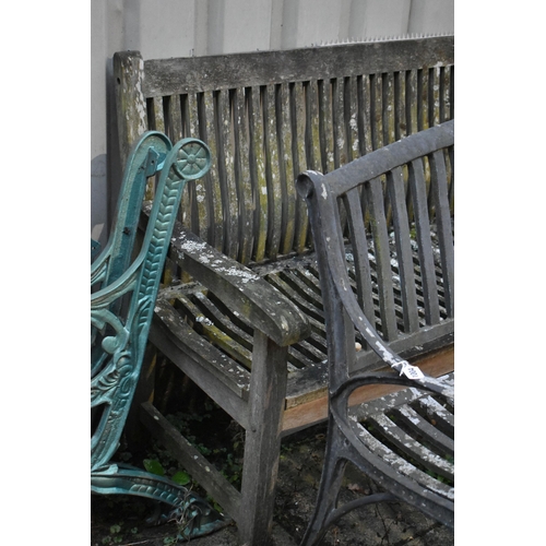 1004 - AN ALUMINIUM GARDEN BENCH, length 105cm, along with a teak garden bench (condition report: both well... 