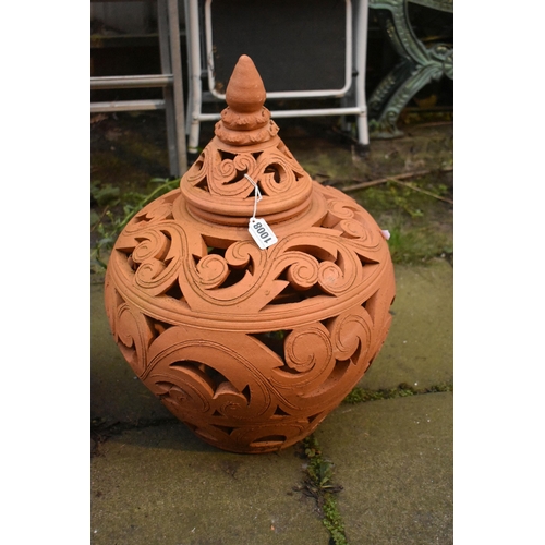 1008 - A SET OF THREE GRADUATED TERRACOTTA CLAY POTS, diameter 37cm x height 49cm (3)