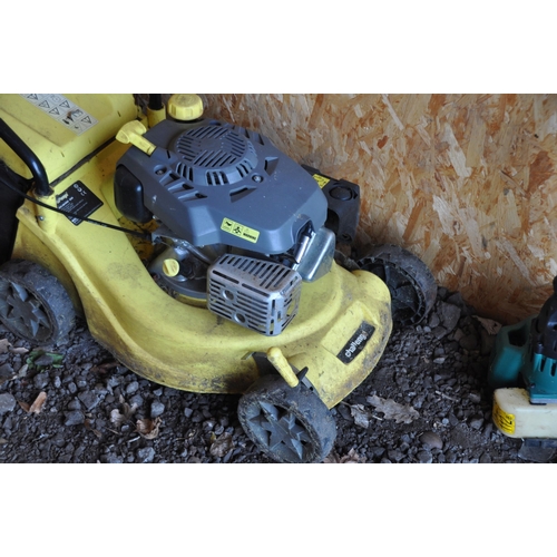 1024 - A CHALLENGE KSS40E PETROL LAWN MOWER, along with a petrol multi tool (condition report: both engine ... 