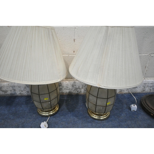 1329 - A PAIR OF CAPIZ SHELL TABLE LAMPS, another pair of table lamps, along with a standard lamp (conditio... 