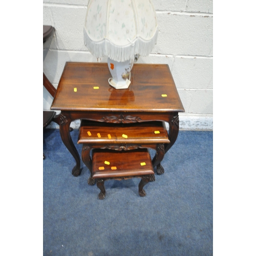 1333 - A LATE 20TH CENTURY MAHOGANY SIDE TABLE, a wall mirror, a nest of three tables, a barometer, and a t... 