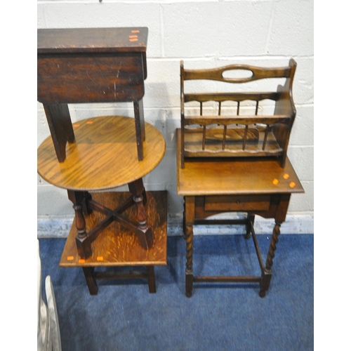 1334 - A 20TH CENTURY OAK LAMP TABLE, with a single drawer, raised on barley twist supports, a circular tab... 