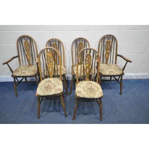 1335 - A HARLEQUIN SET OF SIX CHAIRS, the four with elm seats, the two carvers with mahogany seats (conditi... 