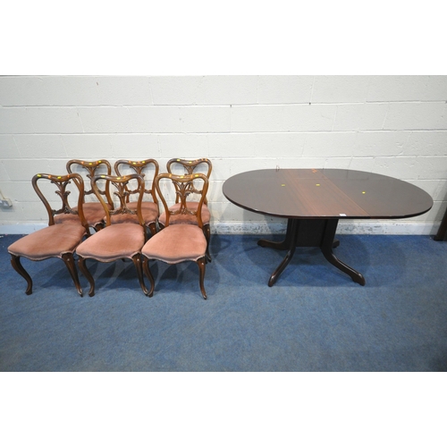 1336 - A LATE 20TH CENTURY MAHOGANY DROP LEAF TABLE, open width 150cm x closed width 35cm x depth 100cm x h... 