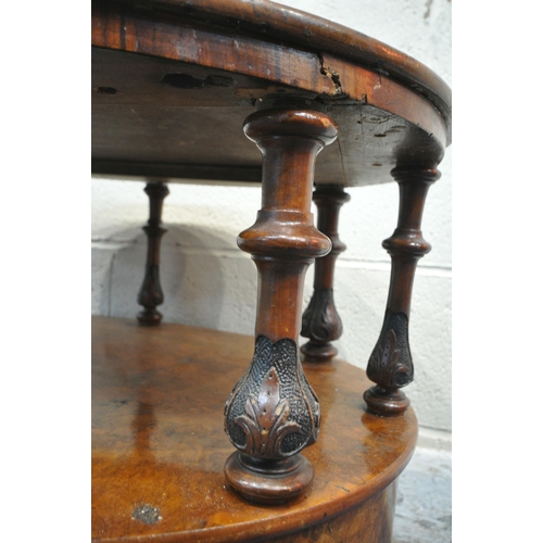 1340 - A VICTORIAN WALNUT TWO TIER OCCASIONAL TABLE, with turned supports, a single drawer, raised on turne... 