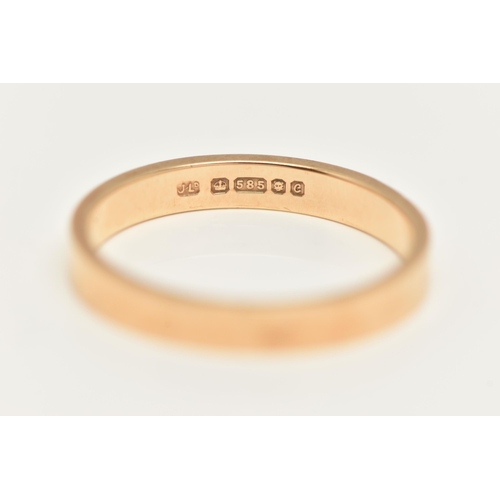 16 - A 14CT GOLD BAND RING, a plain polished flat band ring, approximate width 2.8mm, hallmarked 14ct Bir... 