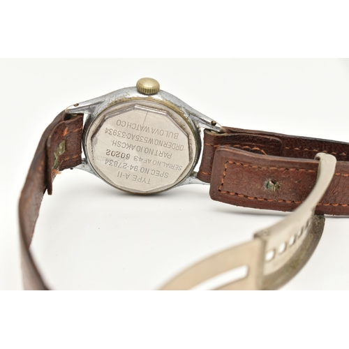 30 - A GENTS MILITARY ISSUE 'BULOVA' TYPE A-11 WRISTWATCH, manual wind, round back dial with Arabic numer... 