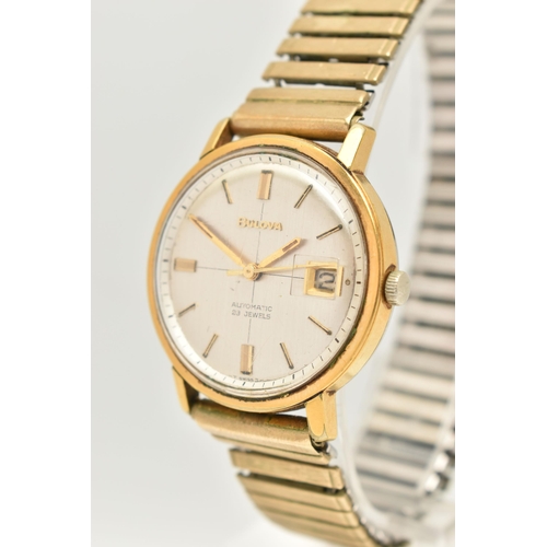 31 - A GENTS GOLD PLATED 'BULOVA' WRISTWATCH, automatic movement, round silver dial signed 'Bulova, Autom... 