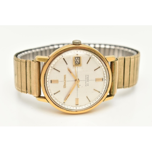 31 - A GENTS GOLD PLATED 'BULOVA' WRISTWATCH, automatic movement, round silver dial signed 'Bulova, Autom... 