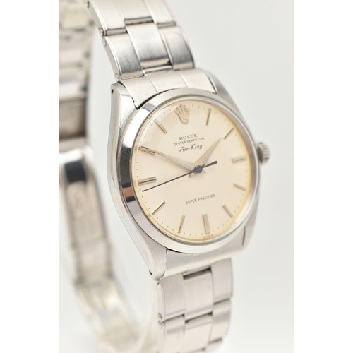 32 - A 'ROLEX' AIR KING WRISTWATCH, automatic movement, round dial signed 'Rolex' Oyster perpetual Air Ki... 