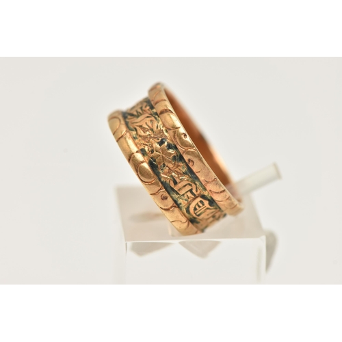 41 - AN 18CT GOLD GEORGE IV ENAMEL 'IN MEMORY OF' MEMORIAL RING, wide band approximate band width 7.9mm, ... 