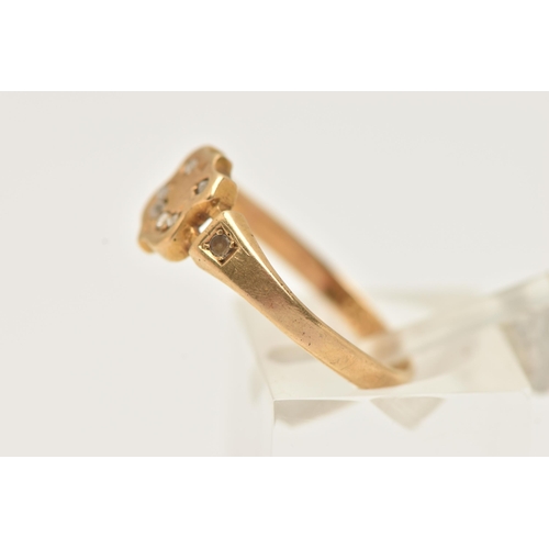 52 - A LATE VICTORIAN 18CT GOLD DIAMOND RING, designed as a shield shape signet with a rose cut diamond s... 