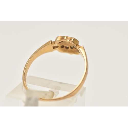 52 - A LATE VICTORIAN 18CT GOLD DIAMOND RING, designed as a shield shape signet with a rose cut diamond s... 