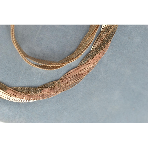 103 - A CASED 9CT GOLD FLAT WOVEN CHAIN, fitted with a lobster clasp, hallmarked 9ct Birmingham import, le... 