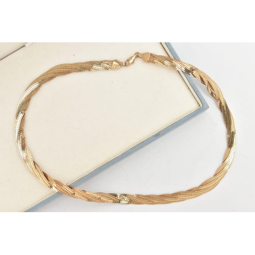 103 - A CASED 9CT GOLD FLAT WOVEN CHAIN, fitted with a lobster clasp, hallmarked 9ct Birmingham import, le... 