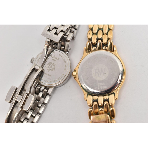 111 - TWO LADIES WRISTWATCHES, the first a quartz 'Raymon Weil' watch, round gold tone dial signed 'Raymon... 