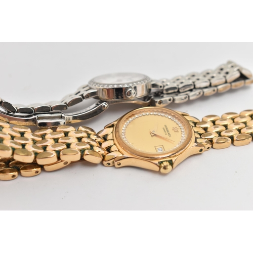 111 - TWO LADIES WRISTWATCHES, the first a quartz 'Raymon Weil' watch, round gold tone dial signed 'Raymon... 