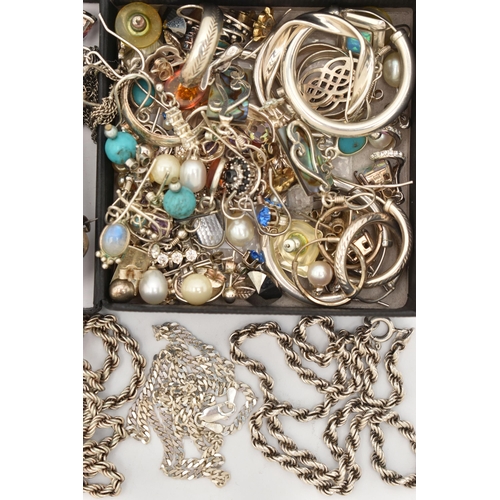 113 - AN ASSORTMENT OF SILVER AND WHITE METAL JEWELLERY, to include three silver rope twist chains, a silv... 