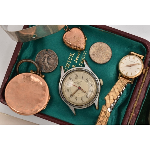 117 - A MILITARY ISSUE POCKET WATCH, A LADIES 9CT GOLD WRISTWATCH AND OTHER ITEMS, manual wind pocket watc... 