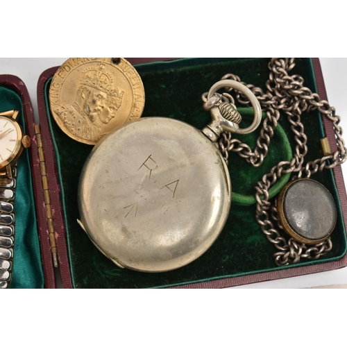 117 - A MILITARY ISSUE POCKET WATCH, A LADIES 9CT GOLD WRISTWATCH AND OTHER ITEMS, manual wind pocket watc... 