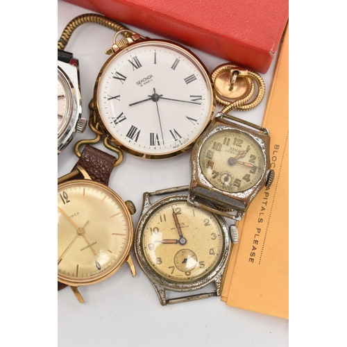 118 - AN ASSORTMENT OF WATCHES, to include a quartz movement 'Tissot' wristwatch, four watch heads, names ... 