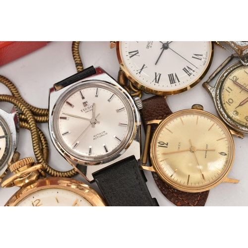 118 - AN ASSORTMENT OF WATCHES, to include a quartz movement 'Tissot' wristwatch, four watch heads, names ... 