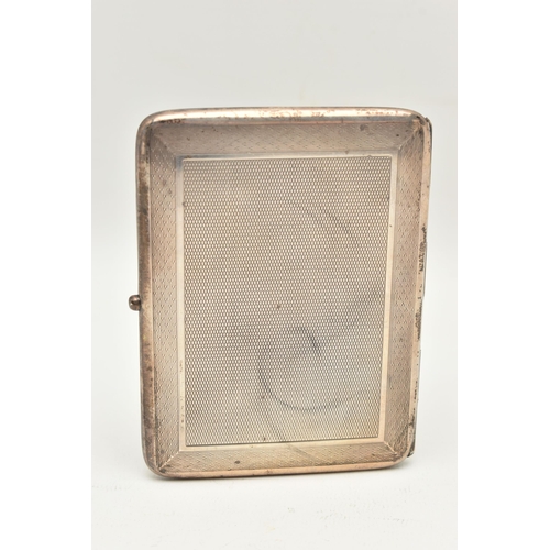 122 - A GEORGE V SILVER CIGARETTE CASE, rectangular form case with engine turned pattern and circular cart... 