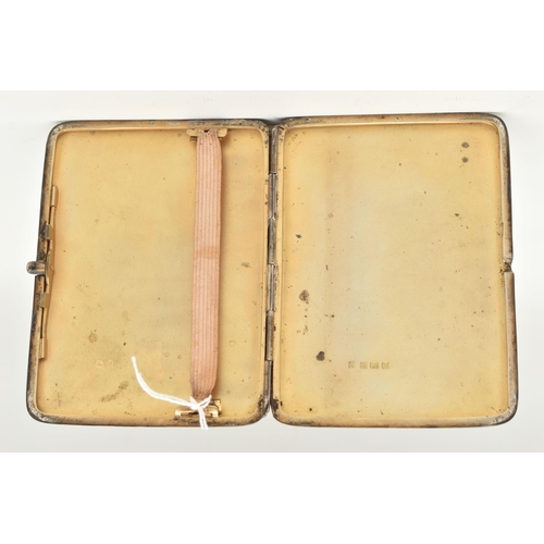 122 - A GEORGE V SILVER CIGARETTE CASE, rectangular form case with engine turned pattern and circular cart... 