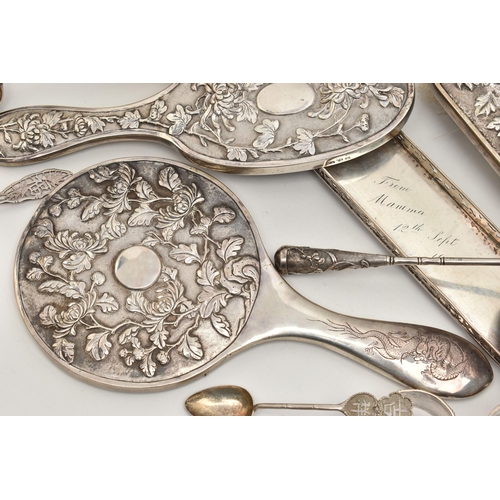 128 - A PARCEL OF LATE 19th  AND EARLY 20th CENTURY CHINESE SILVER AND WHITE METAL, comprising an oval snu... 