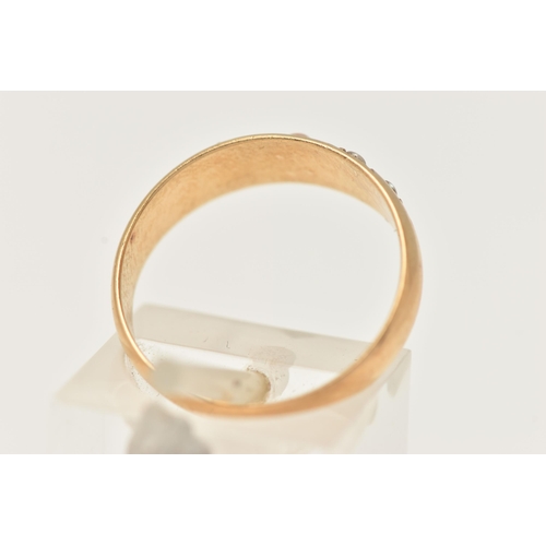 73 - AN 18CT GOLD CORAL AND SEED PEARL RING, a yellow gold band ring prong set with an oval cabochon cora... 