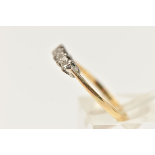 89 - A YELLOW METAL DIAMOND FIVE STONE RING, set with a row of five round brilliant cut diamonds, estimat... 