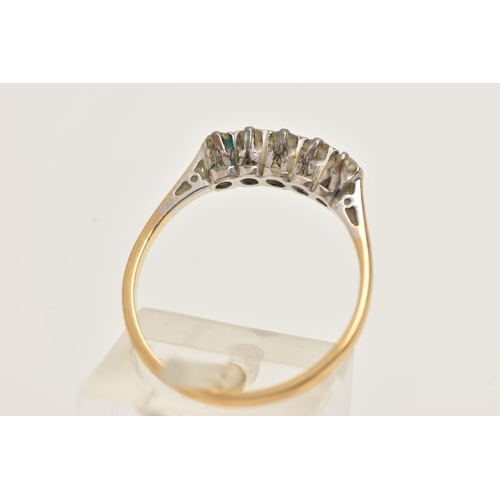 89 - A YELLOW METAL DIAMOND FIVE STONE RING, set with a row of five round brilliant cut diamonds, estimat... 