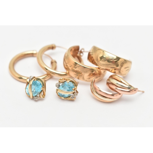 94 - FOUR PAIRS OF EARRINGS, to include a pair of topaz and single cut diamond accent set stud earrings, ... 