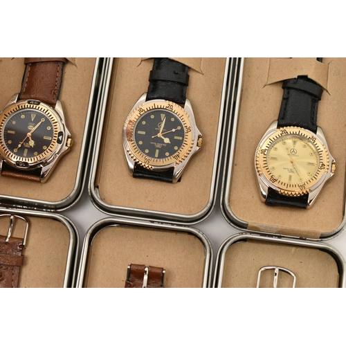 142 - A BOX OF ASSORTED ITEMS, to include sixteen cased quartz wristwatches, detailed with car motifs to t... 