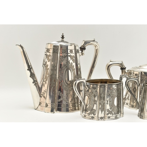 149 - A WHITE METAL FOUR PIECE TEA SET, comprising of a teapot, coffee pot, sugar bowl and milk jug, each ... 