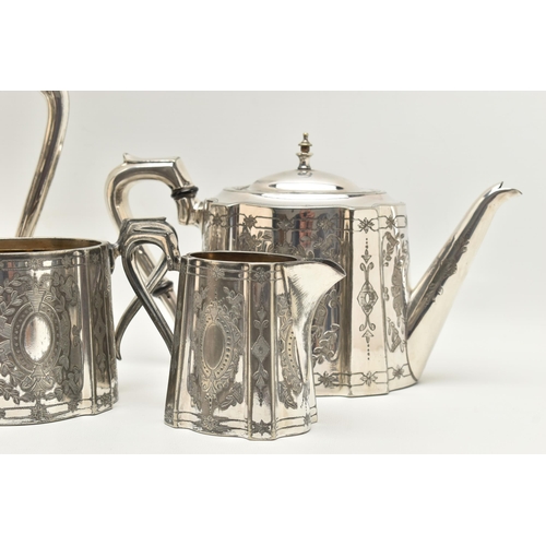 149 - A WHITE METAL FOUR PIECE TEA SET, comprising of a teapot, coffee pot, sugar bowl and milk jug, each ... 