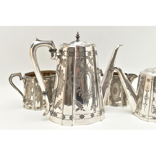 149 - A WHITE METAL FOUR PIECE TEA SET, comprising of a teapot, coffee pot, sugar bowl and milk jug, each ... 