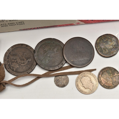 155 - A SMALL CARDBOARD TRAY CONTAINING MIXED COINS ETC, to include 2x good grade Double Florins 188, 2x w... 