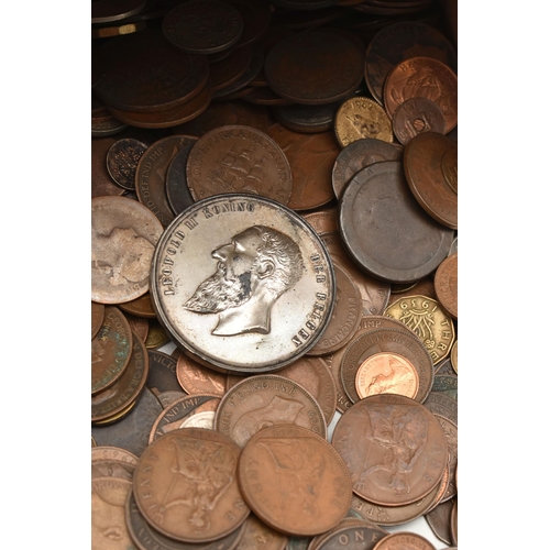 156 - A SMALL CARDBOARD BOX OF MIXED WORLD COINS, with some Silver