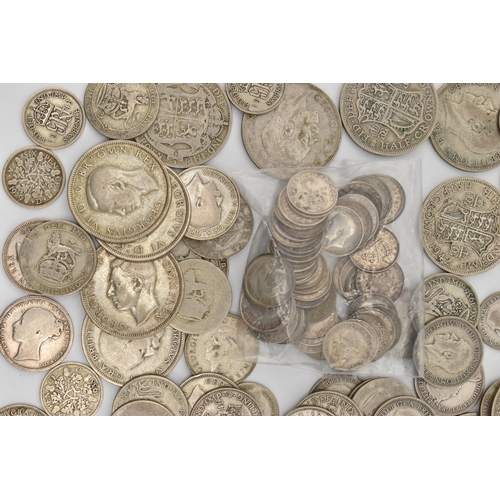 160 - A BAG OF MOSTLY .500 SILVER COINS, over 900 grams, Crown and Half-crowns etc