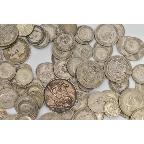 160 - A BAG OF MOSTLY .500 SILVER COINS, over 900 grams, Crown and Half-crowns etc