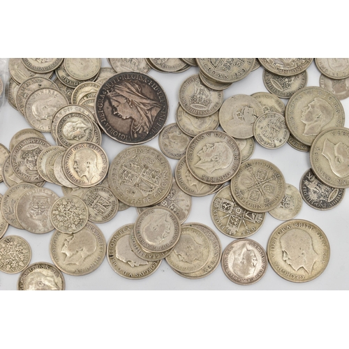 160 - A BAG OF MOSTLY .500 SILVER COINS, over 900 grams, Crown and Half-crowns etc