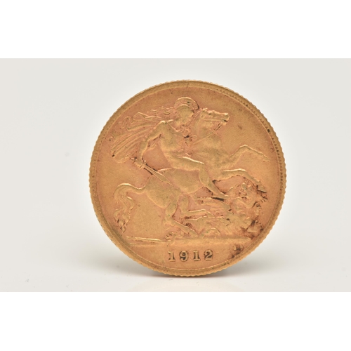 161 - A GOLD HALF SOVEREIGN COIN EDWARD VII 1912, 3.9 grams, 19.3mm diameter, 22ct gold