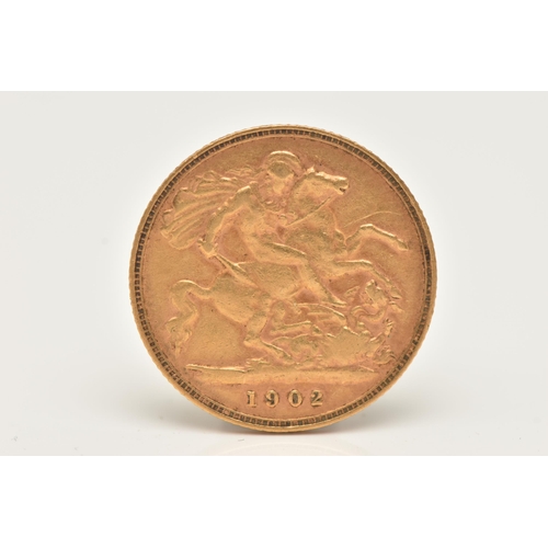 162 - A GOLD HALF SOVEREIGN COIN EDWARD VII 1902, .916 fine, 3.9 grams, 19.3mm diameter