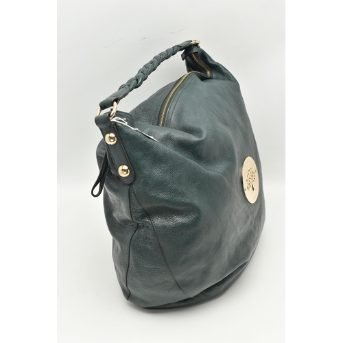 180 - A 'MULBERRY' DARIA HOBO HANDBAG, green leather bag with plaited handle, gold tone hard ware, approxi... 