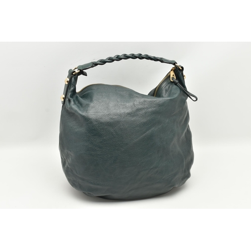 180 - A 'MULBERRY' DARIA HOBO HANDBAG, green leather bag with plaited handle, gold tone hard ware, approxi... 